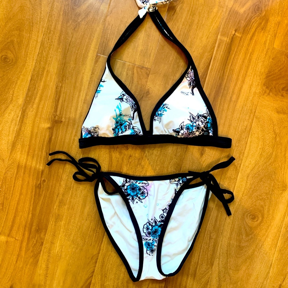 Y2K Tattoo Print Rusty Bikini 2 Piece Bathing Suit Size Medium